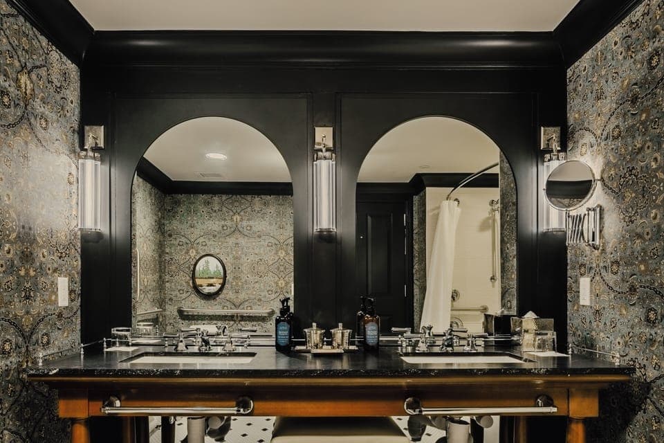 Separate tub and shower, designer toiletries, hair dryer, bathrobes