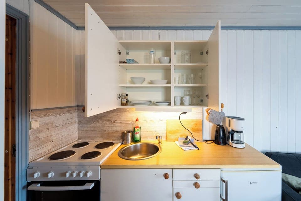 Comfort Apartment, 1 Bedroom, Kitchen, Sea View (Lars) | Private kitchen | Fridge, oven, stovetop, coffee/tea maker