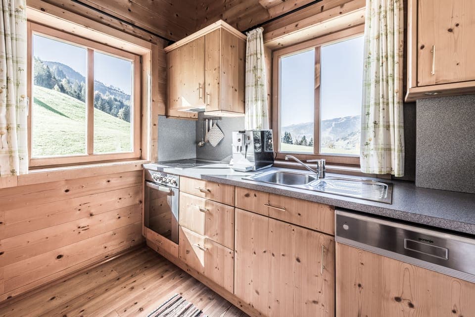 Full-size fridge, microwave, oven, stovetop