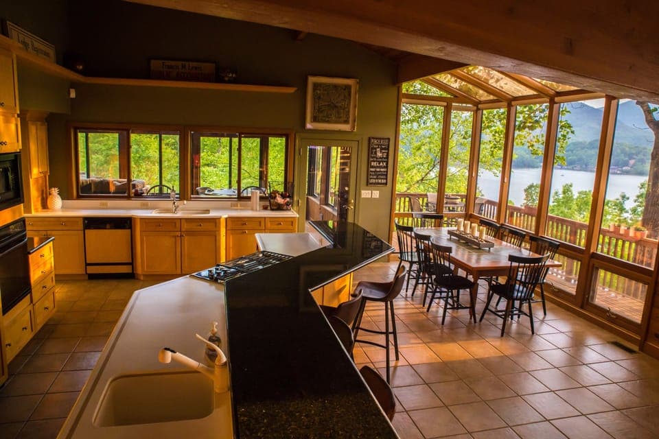Great room opens to kitchen and dining room