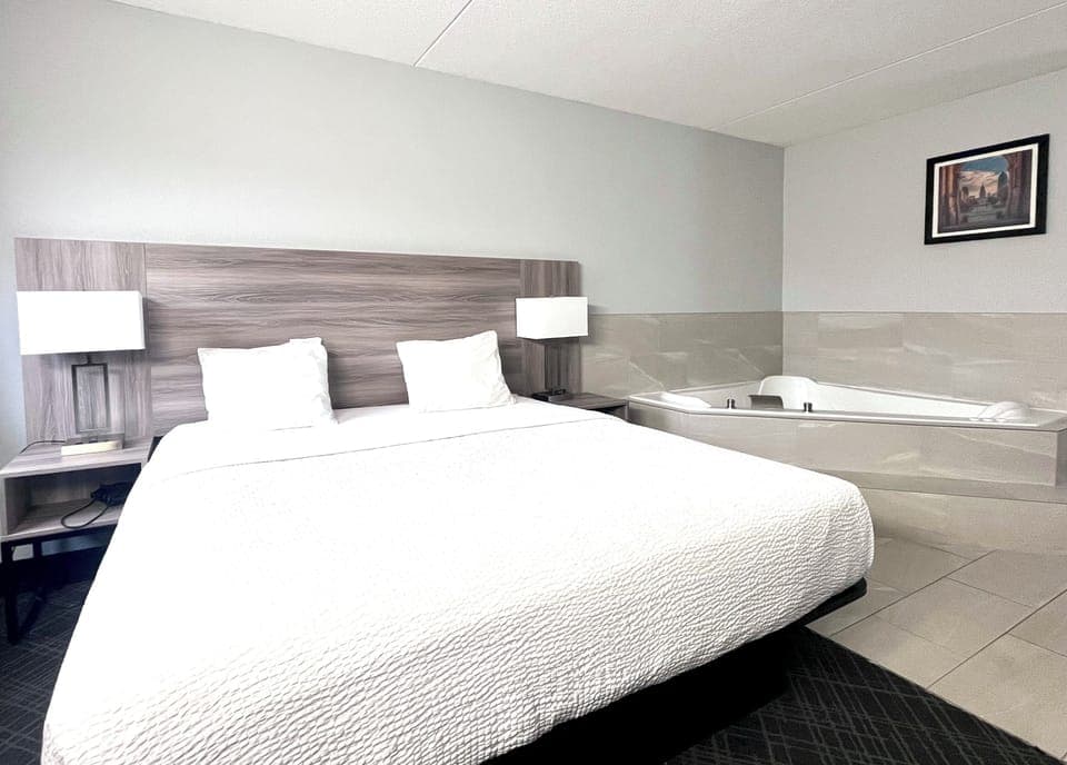 Pillowtop beds, desk, laptop workspace, iron/ironing board