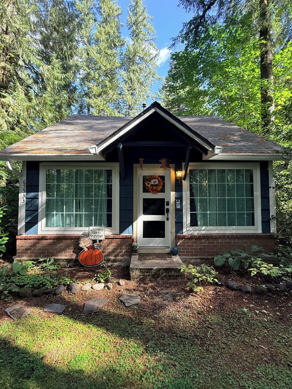 View from the front of the house. Decorated for the fall season 