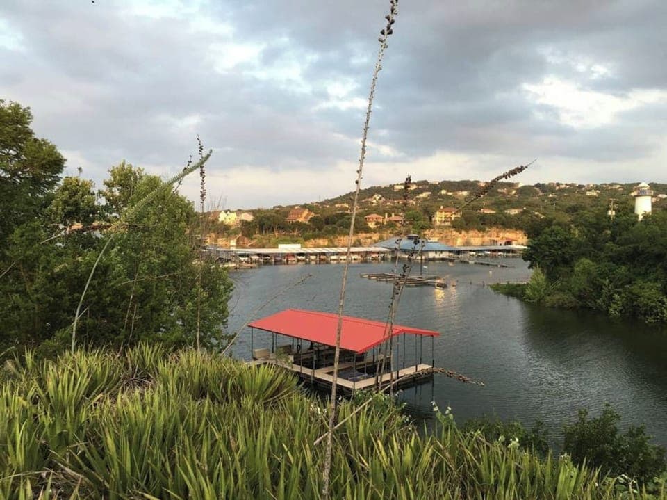 View of the marina from the property; no direct lake access
