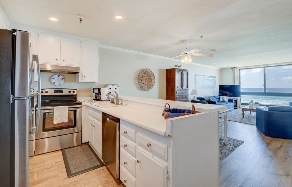 Watch the dolphins, surfers, or sailboats from the kitchen.