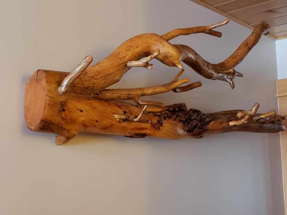 Gnarly hat rack made by local artisan. 