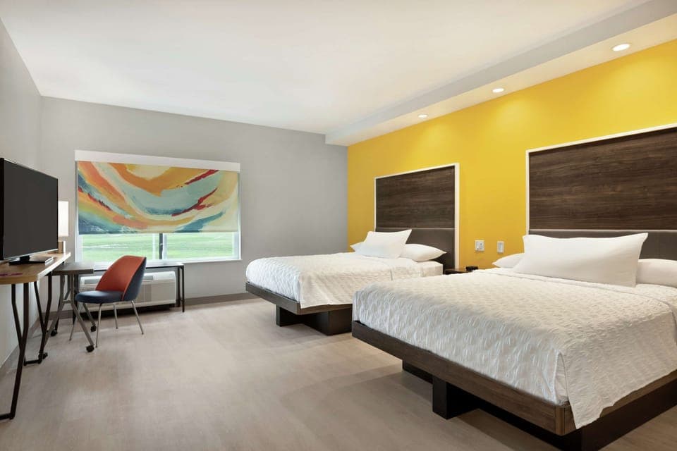 Premium bedding, desk, blackout drapes, iron/ironing board