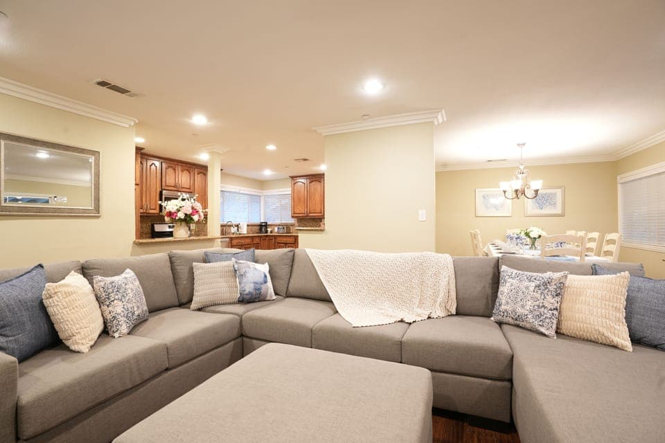 Living Room looking into Kitchen and Dining Room