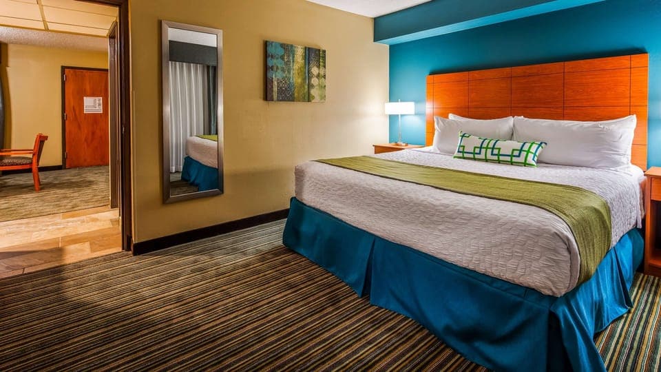 Premium bedding, pillowtop beds, desk, blackout drapes