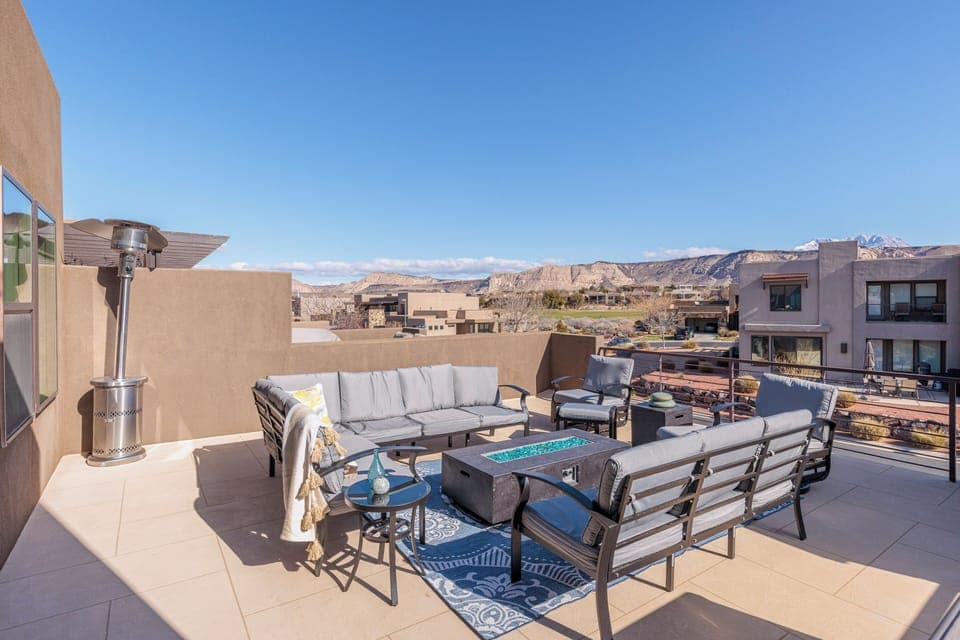 Upstairs Balcony Seating and Fire Pit