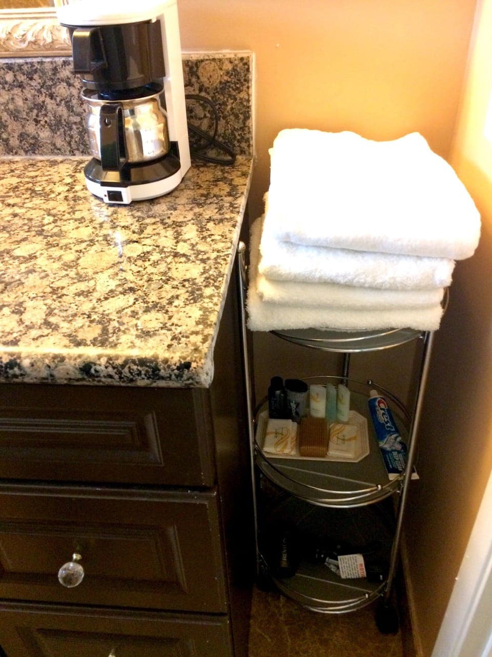 bathroom 1 with coffee maker/towels/hair dryer/toiletries etc