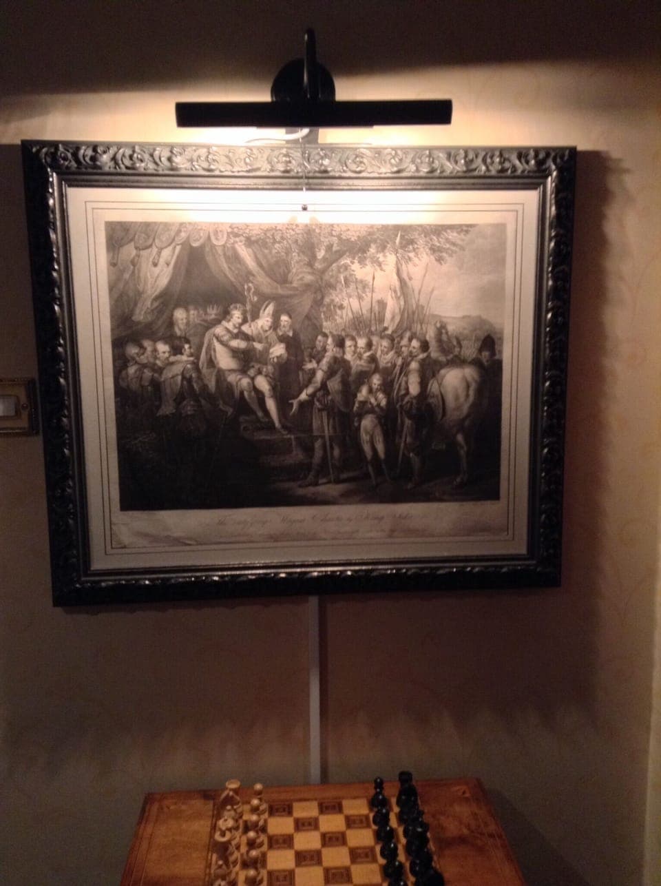 Historic Ryland/Bartolozzi stipple engraving above stunning Victorian Game Table