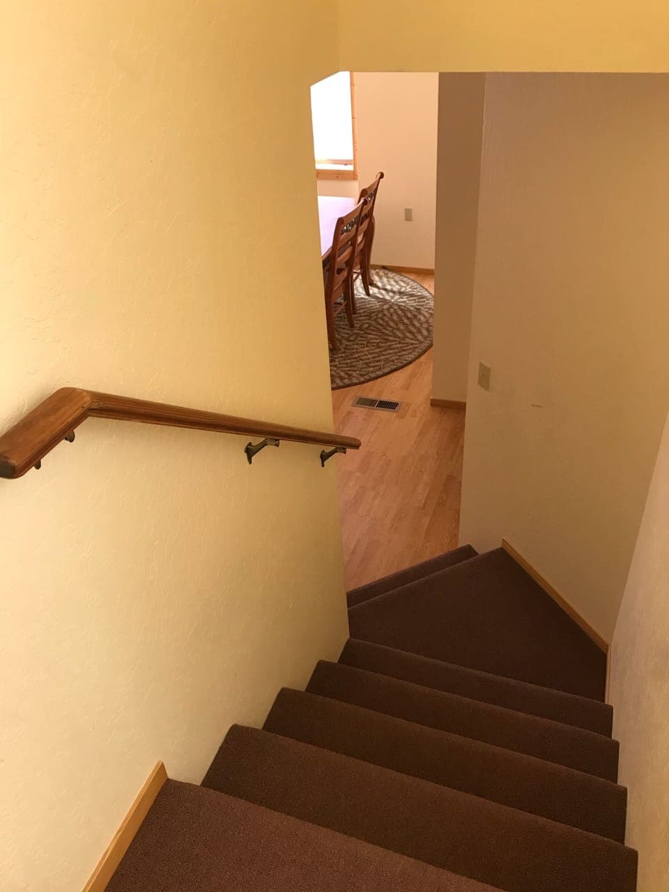 Stairs to the lower level family room and two bedrooms 