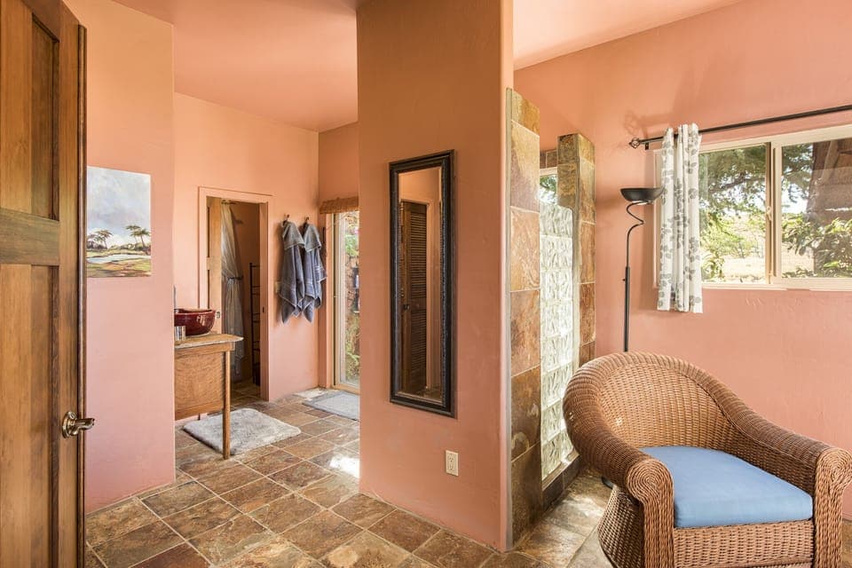 Bathroom and indoor shower off master bedroom.