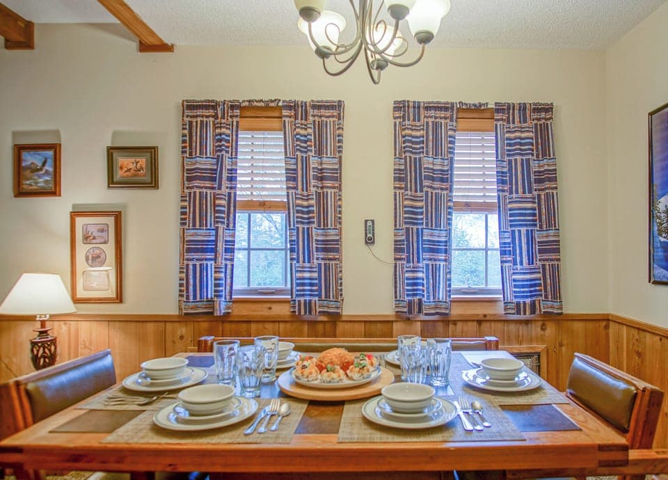 The dining room table has seating for 6.
