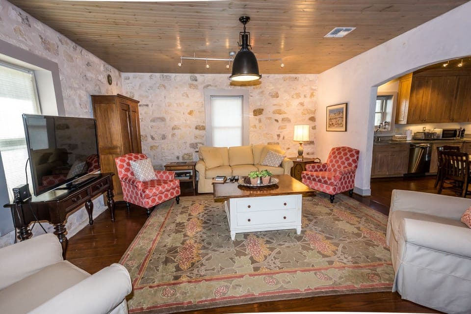 Welcome to our cozy living area.  Big screen viewing with cable TV. 