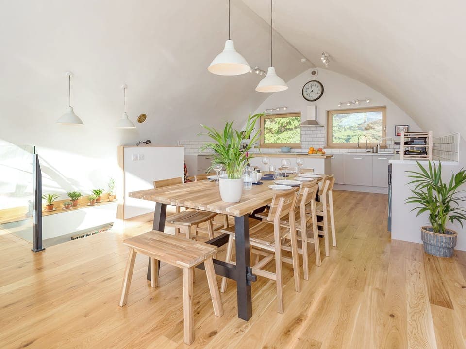Convenient dining area within the open-plan living space | Jill Strawbale House - Strawbale Collection, Strontian, near Fort William