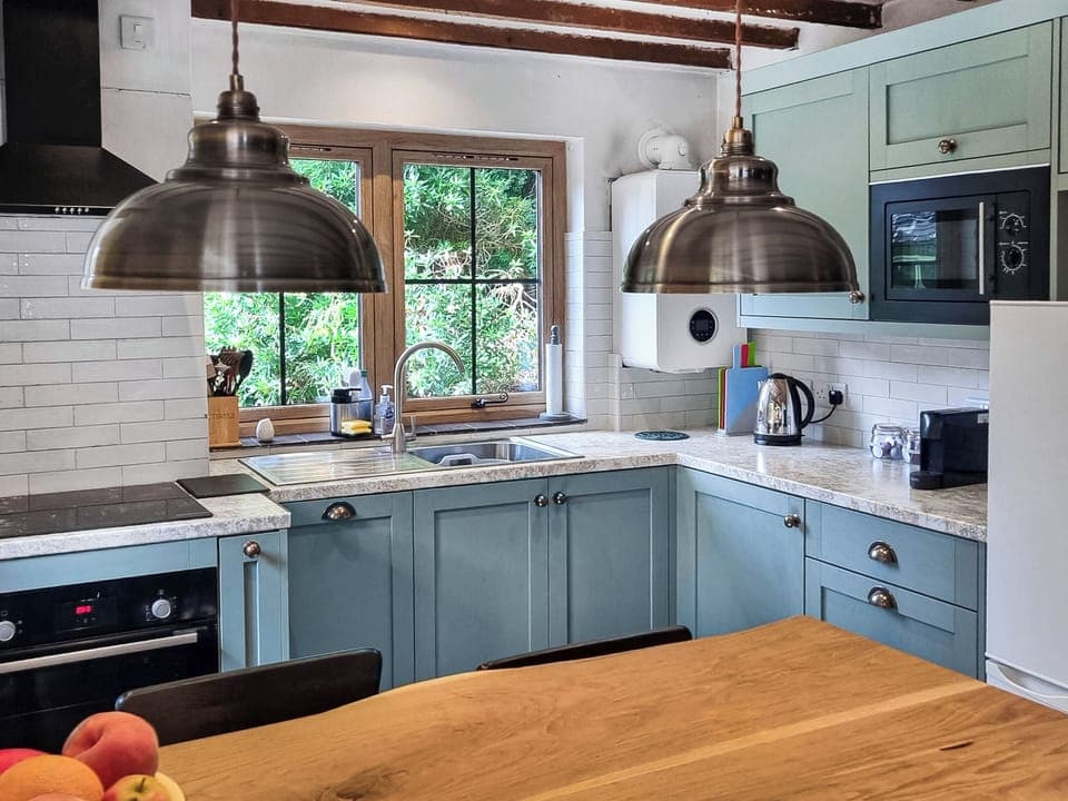 Newly fitted kitchen with dishwasher, microwave, fridge, coffee machine, oven and ceramic hob | The Glen, Pontrhydygroes, Devils Bridge