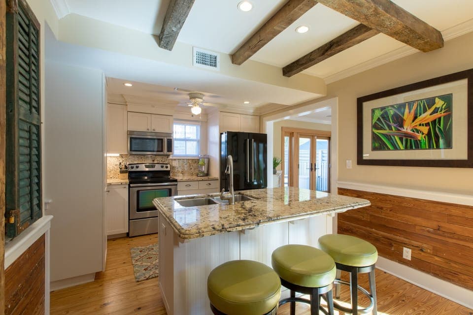 Updated and fully equipped kitchen, bar seating for 3