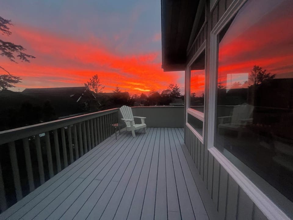 Wrap around deck facing west at sunset