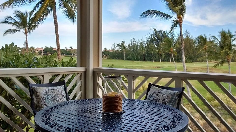 Relax on the lanai overlooking the golf course