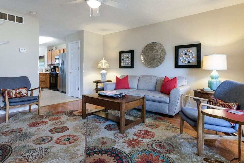 The living area opens up to the kitchen and dining room for easy entertaining!