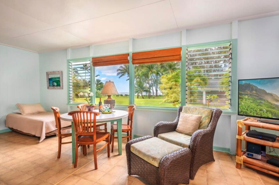 Hanalei Bay Old Style Main Area - The main open area is perfect for reading, movies, meals and prepping for your next adventure.