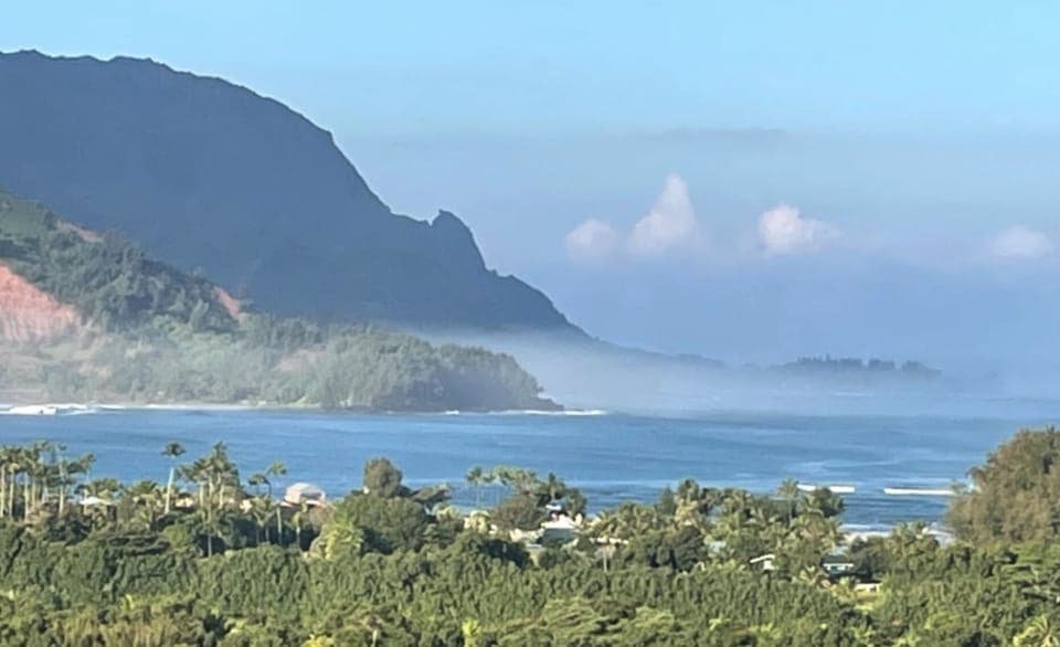 Napali and the bay - Ocean mist from big waves during the winter swells.