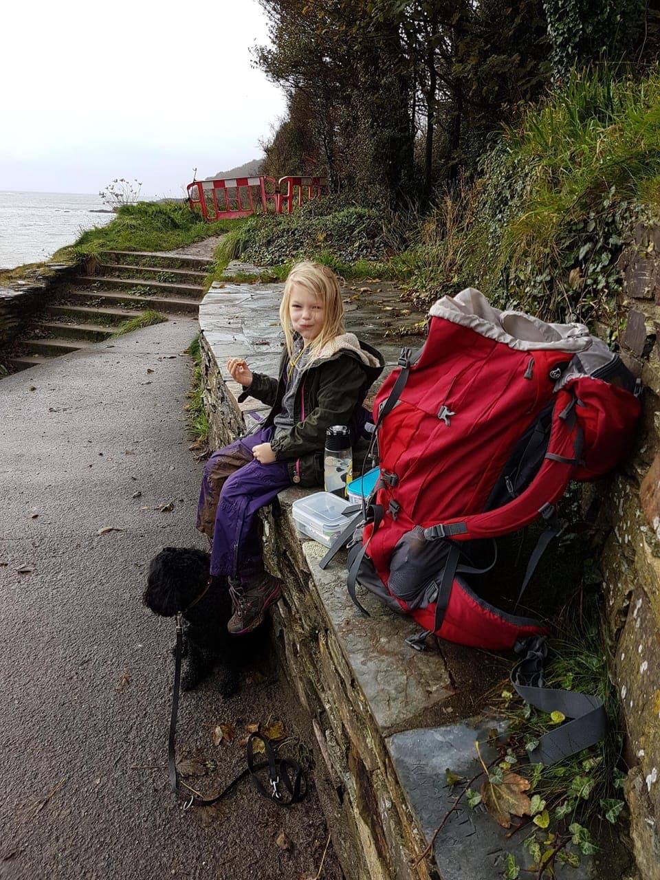 Fowey - Polkerris Walk;  Halfway point, don't forget a pork pie..