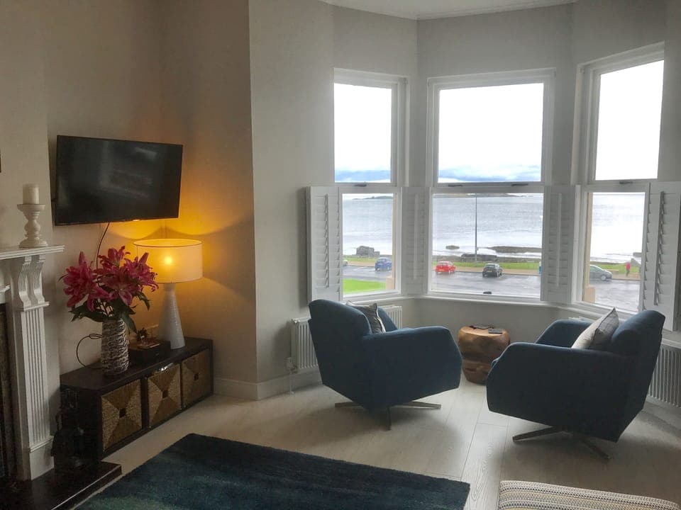 Living room with stunning panoramic ocean views