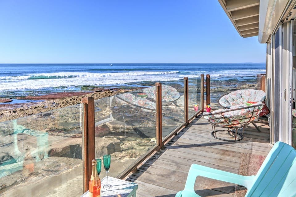 Balcony with ocean view off main room.