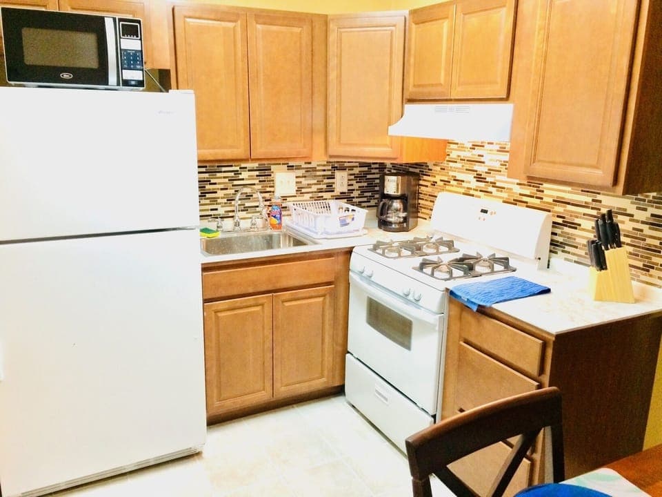 Fully equipped kitchen has everything needed to enjoy a convenient stay.