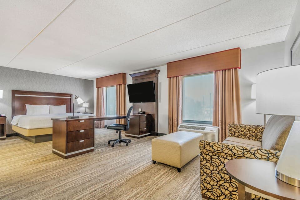 Studio, One King and One Sofa Bed, Non-Smoking | Desk, laptop workspace, blackout drapes, iron/ironing board