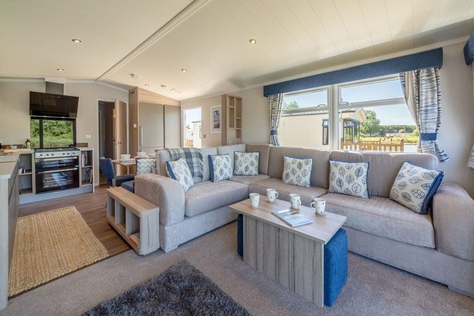 Comfortable seating in a pallete of soft blues and greys