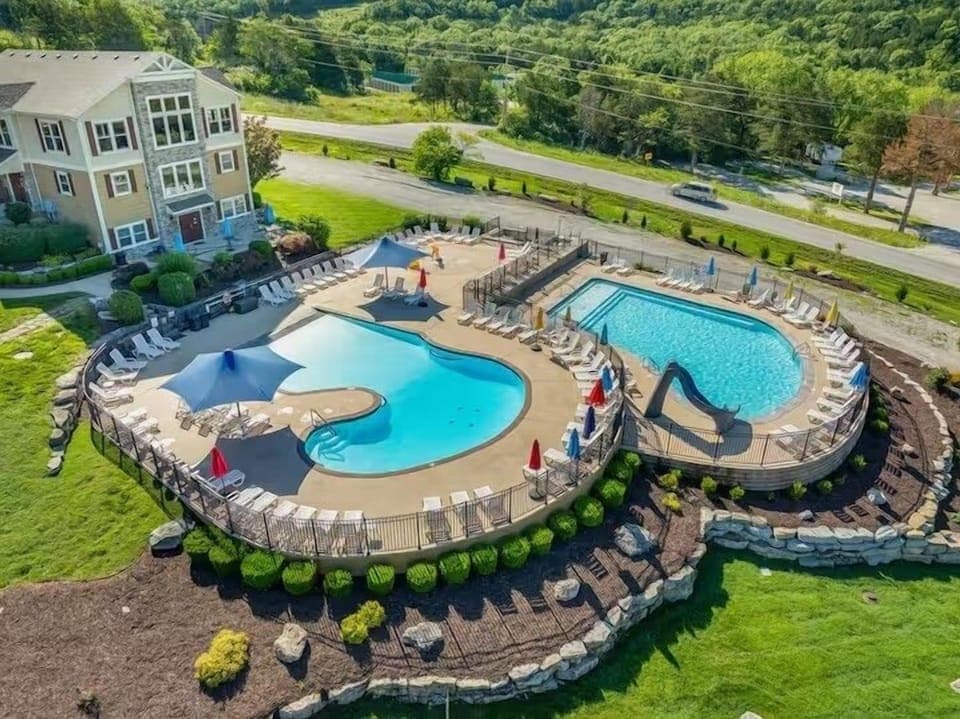 Pools just across street from home. Plus splash pad for the littles!