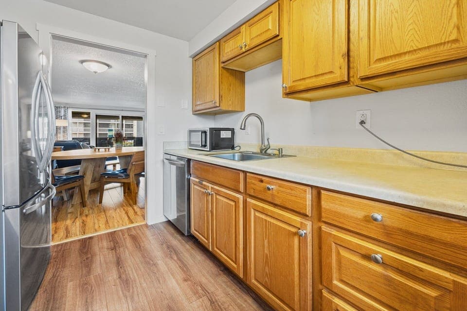 Stainless appliances and prep space in the kitchen is great for the cook!