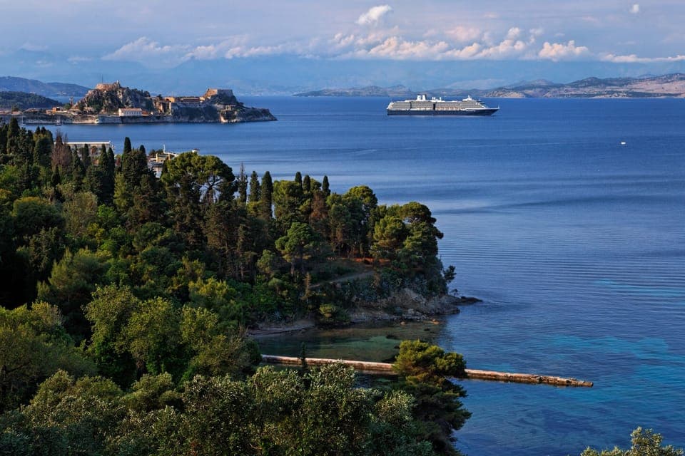 View from villa Aphrodite - The Mon Repos garden and the fortress