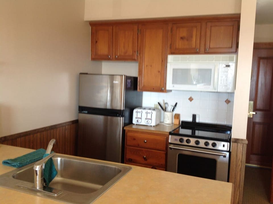 Kitchen with new ceramic cook top stove, dishwasher, full frig, microwave.