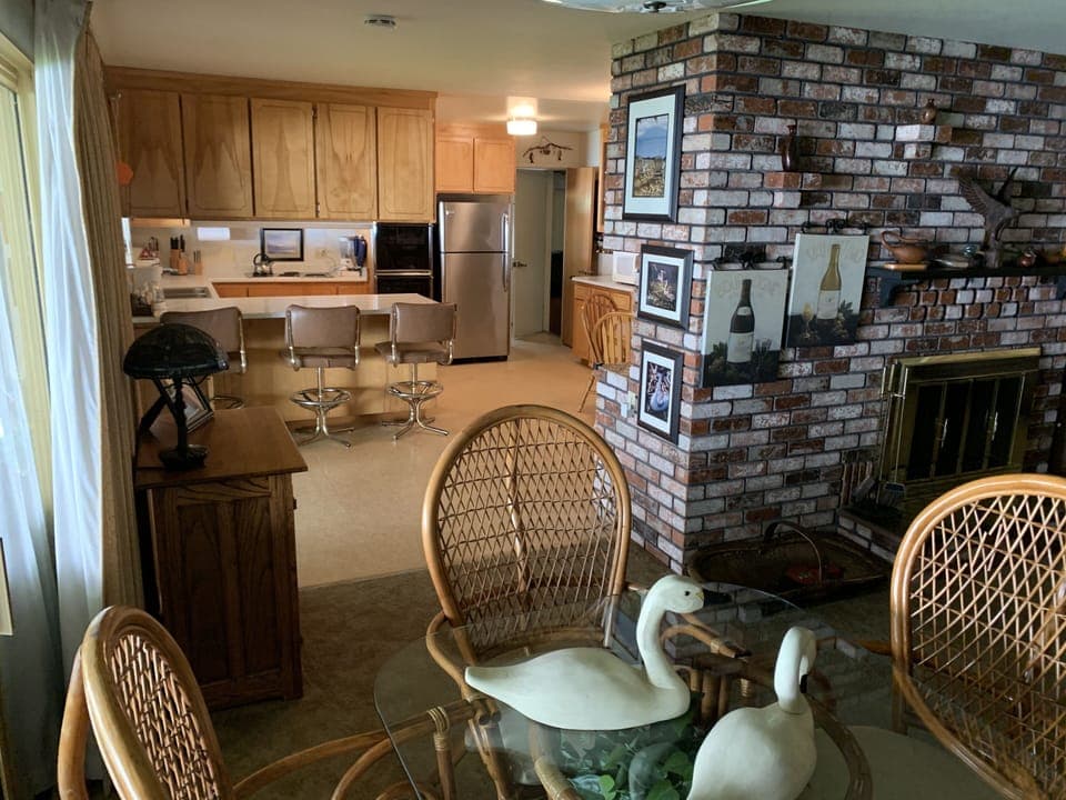View from dining area into the kitchen.
