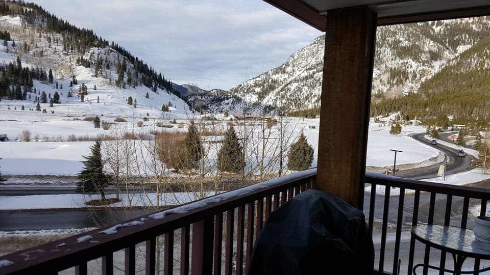 Daytime corner Balcony View of Gore Range & Vail Pass. 