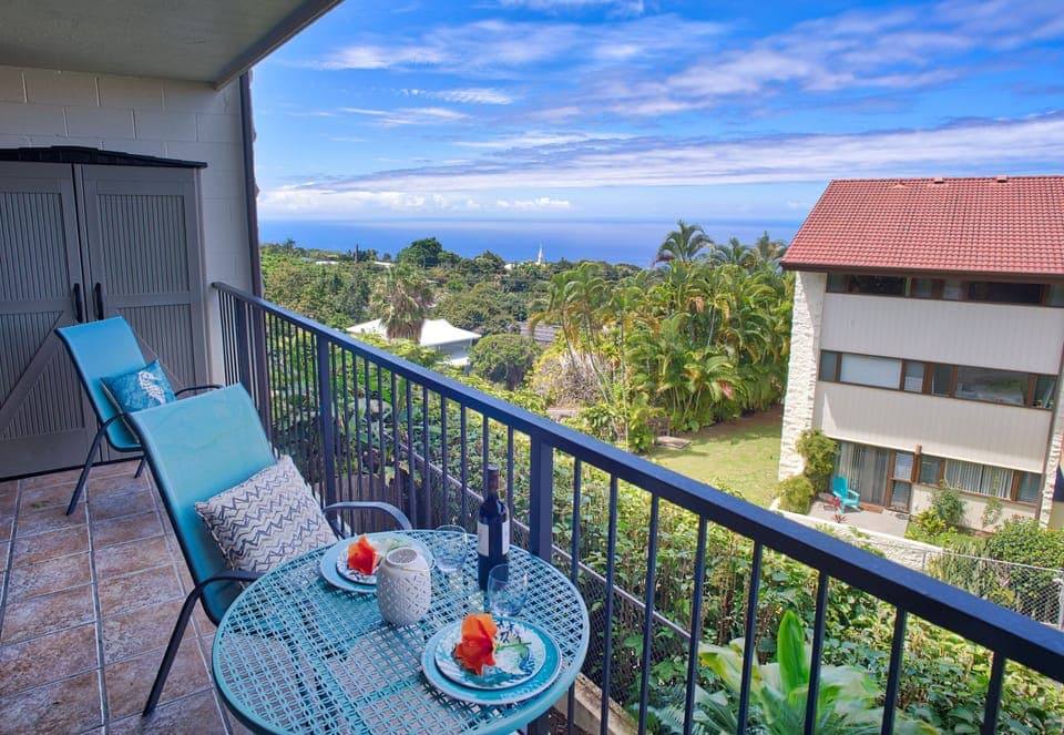 located at a cooler elevation this condo still has some lovely ocean views