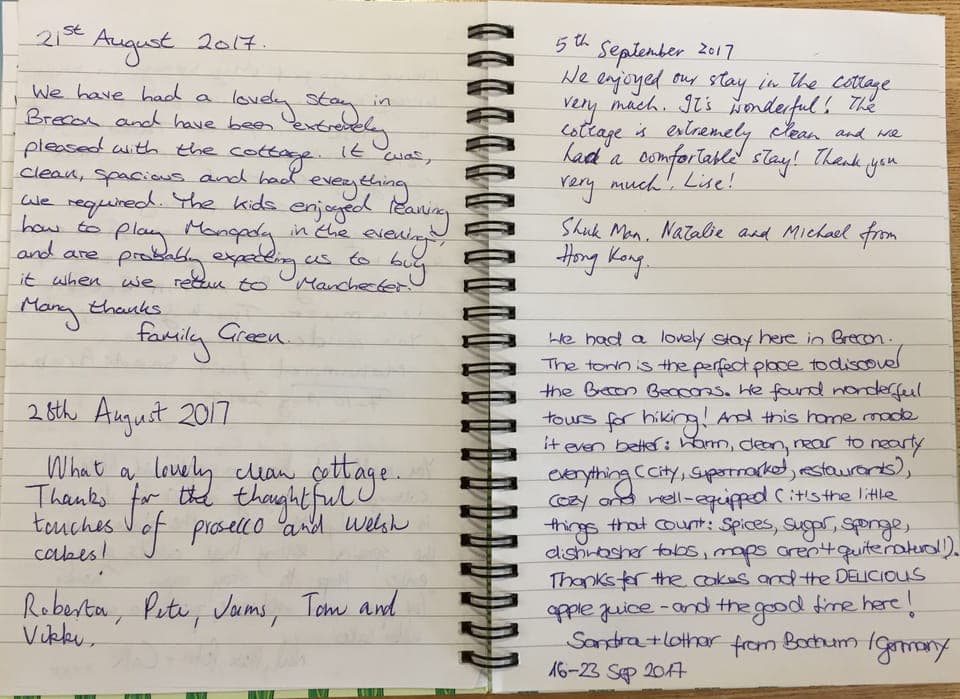 Guestbook from March Cottage Brecon 