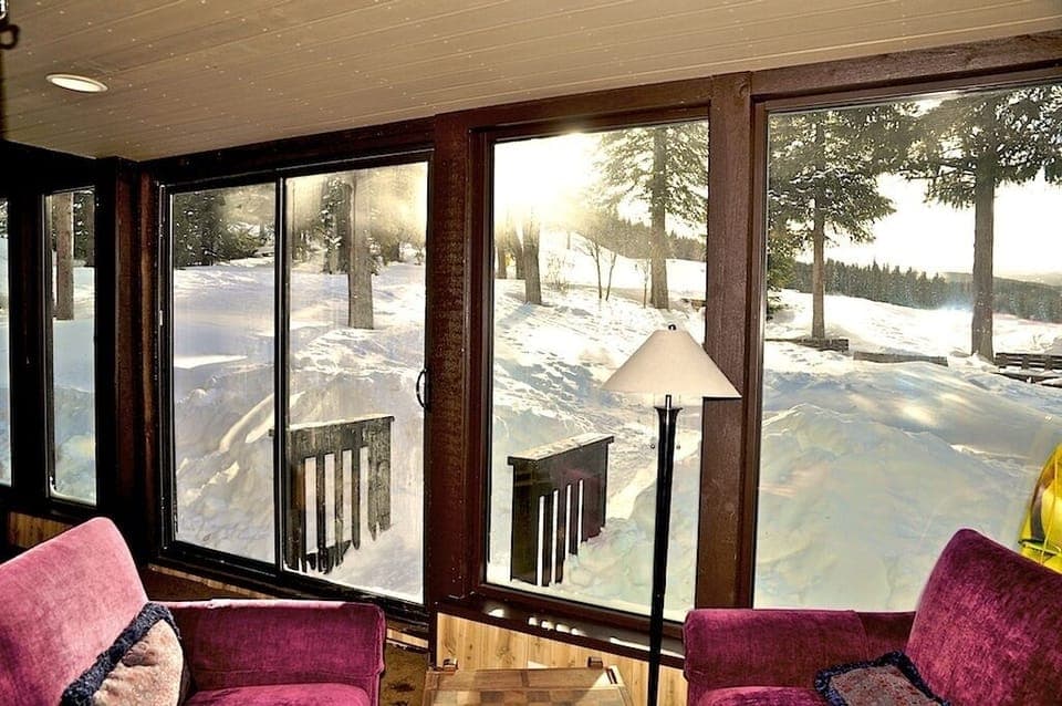 Wintertime View. Check out the conditions! Ski storage right in this room.