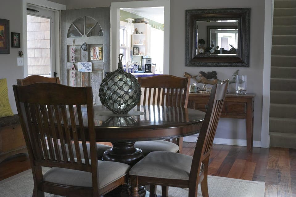 Dining Room with flow through to Kitchen, Library, Living Room. and upstairs.