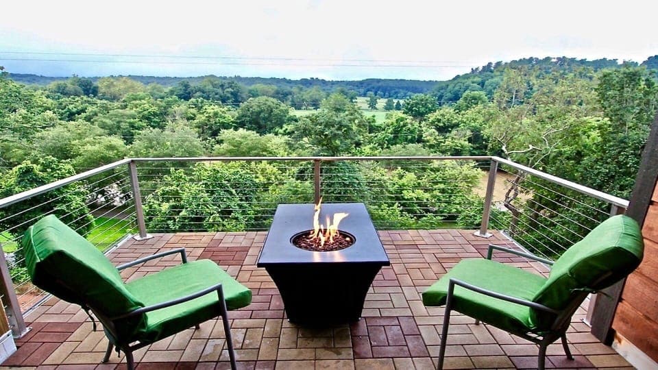 Top floor deck with views of the Biltmore estate and the French broad river 
