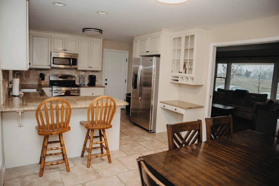 Kitchen with opening the living room on the right