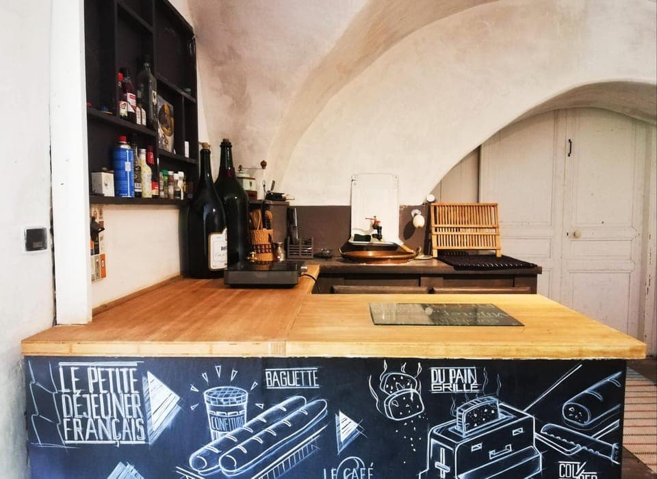 Extra outdoor kitchen with all equipment. 25m2 kitchen in a fresh cave. 