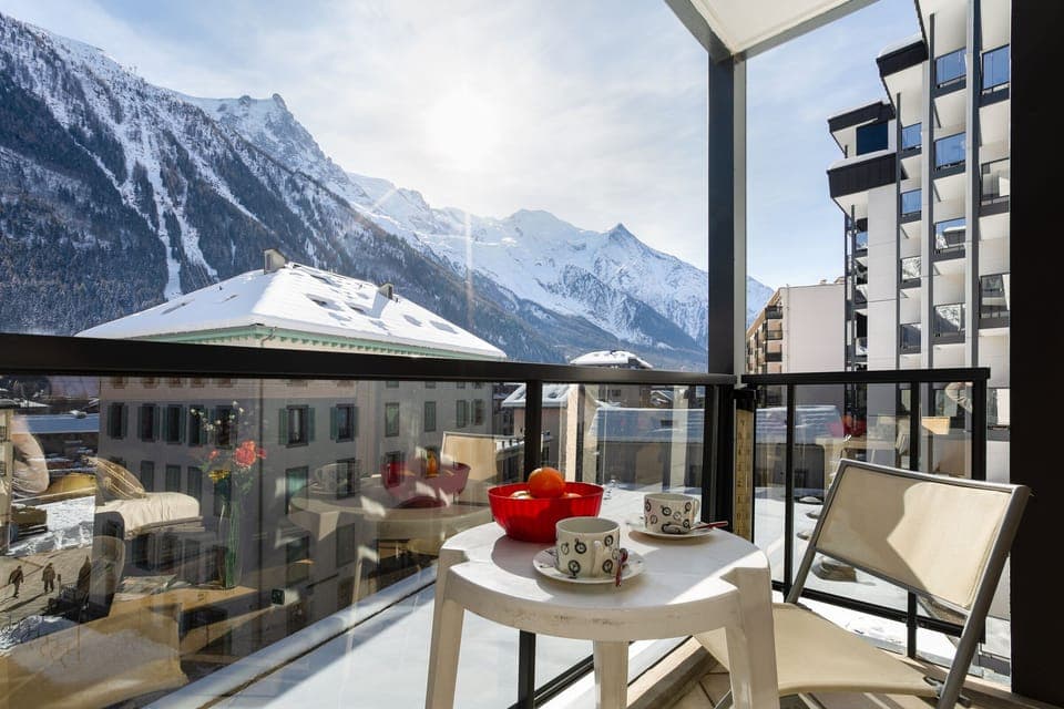 Private balcony with a fantastic view of  Mont Blanc