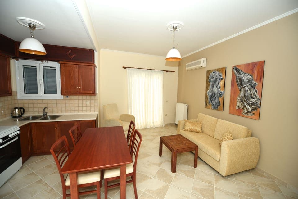 Apartment, 2 Bedrooms, Sea View (01) | Private kitchen | Full-size fridge, oven, stovetop, coffee/tea maker