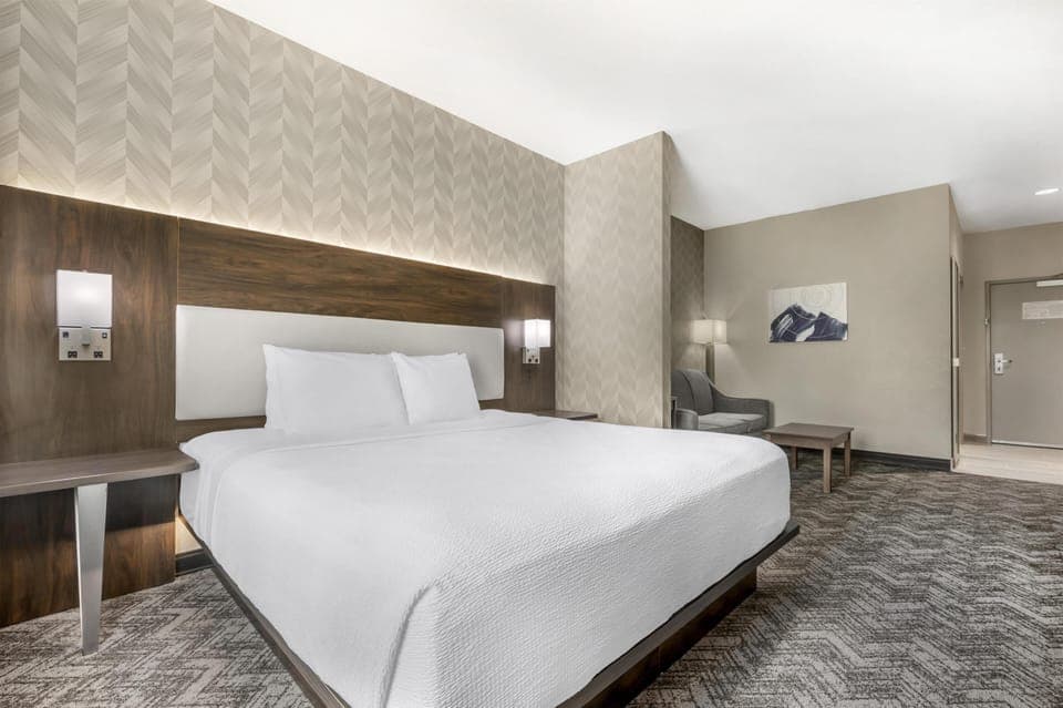 Suite, 1 King Bed, Non Smoking, Refrigerator & Microwave (with Sofabed) | Pillowtop beds, desk, iron/ironing board, free cribs/infant beds