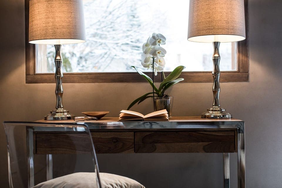 Bedroom 1, spacious, with desk with a view